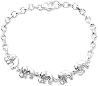 SHOP LC DELIVERING JOY Elephant Charm Bracelet in 925 Sterling Silver Bracelets for Women Trendy - Adjustable Link Cute Animal Jewelry Birthday Mothers Day Gifts for Her - Size 7.25 Inches
