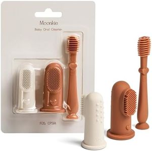 Moonkie Baby Finger Toothbrush Tongue Oral Cleaner Kit for 3 Months +, 3 Pcs (Clay/Ivory/Clay)