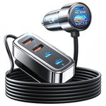 AINOPE 90W USB C Car Charger 6-Port, Super Fast USB Car Charger Fast Charging, PD 30W & QC3.0 Cigarette Lighter Car USB Charger Multi Port with 5FT Cable for iPhone 14/iPad/15 Pro/Samsung S23 Ultra