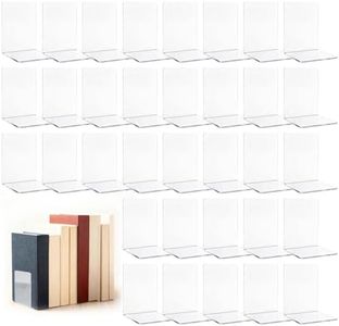 PEDOBALI 34 Pcs Plastic Book Ends Office Transparent Stoppers Bulk Movies Acrylic Bookends Decorative Book Organizer for Video Games, CDs, Bookshelf Desktop Decor, Heavy Duty Holder, Shelves