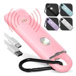 USB Rechargeable Personal Alarm Keychain for Women Protection – Safety 130 dB Siren Sound Whistle with LED Light – Emergency Security Alert Pull Pin Noise Maker Key Chain by WETEN (Pink)