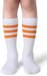Pareberry Boys Girls Over the Calf Striped Tube Socks Cotton Soft Retro Athletics No Heel Socks for Kids 5-14 Years (US, Age, 5 Years, 8 Years, K09-Orange/White)