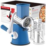 Cheese Grater Rotary, Rotary Grater for Kitchen, Kitchen Grater Vegetable Slicer with 3 Drum Blades, Fast Cutting Cheese Shredder for Vegetables and Nuts