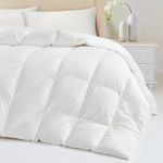 Down Feather Comforter King Size - All Season Hotel Duvet Insert, Medium Warmth Ultra-Soft 750 Fill Power Fluffy Premium Comforter with 8 Corner Tabs, 0.6CM Stripe Pattern Cotton Cover (106”x90”