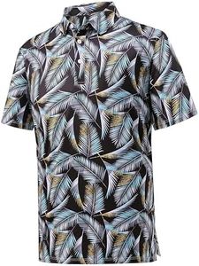 Bnosio Mens Polo Shirts Moisture Wicking Dry Fit Performance Regular Fit Fashion Print Short Sleeve Black Leaf Size Large