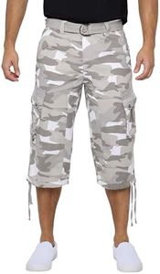 X RAY Men's Belted Tactical Long Cargo Shorts for Men, Below Knee Length Mens Cargo Shorts, 3/4 Pants White CAMO 34