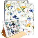 DuraSafe Cases for iPad 5/6 & Air 1/2-9.7" A1893 A1954 A1822 A1823 A1566 A1567 A1474 A1475 A1476 Printed Folio Silicone Smart Cover with Honeycomb Cooling Feature - Blue & Yellow Flowers