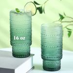 Cowjut 6pcs Hobnail Drinking Glasses Set, 16 oz Vintage Glassware Drinking Glasses, Gradual Dark Green Water Glasses Tumbler, Cups for Kitchen, Juice, Beer, Cocktail, Whiskey