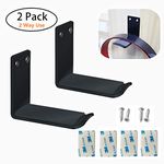 MeetRade Headphone Stand Holder Stick-On Adhesive Hooks Under-Desk Earphone Stand Headset Hanger Mount 2 Pack Aluminum Wallmount Hook Clamp Headphone Desk Hanger (Black)