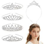 FHDUSRYO 6Pcs Girls Princess Crystal Tiara Crown, Princess Silver Rhinestone Pearl Tiara, Bridal Wedding Crown Headband Hair Accessories for Women Birthday Wedding Prom Costume Party