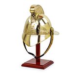 Nagina International British Fire Cheif Victoria Era Authentic Brass MerryWeather Fireman Helmet with Rosewood Display Stand | Costume Play & Amour Props