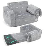 FCCABIN Kids Couch, Fold Out Flip Out Sofa Chair with Blanket, Children Convertible Sofa to Lounger Pull Out Couch for Playroom, Foldable Toddler Couch for Girls Boys-Grey with Blanket