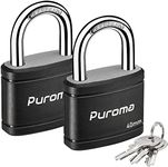 Puroma 2 Pack Keyed Padlock with 3 Keys Alike, 1.1 Inch Locker Lock 40mm Heavy-Duty Locks for Gate Fence Hasp Cabinet Toolbox School Gym Locker (Black)