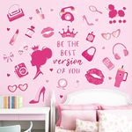 decalmile Pink Doll Wall Decals Pink Girl Room Princess Polka Dot Heart Wall Stickers Girls Kids Bedroom Birthday Party Wall Decor