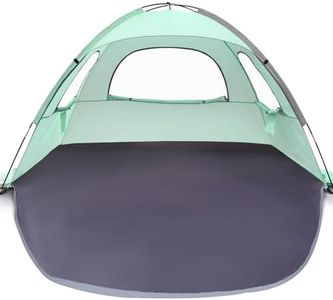 WhiteFang Beach Tent Anti-UV Portable Sun Shade Shelter for 6 Person, Extendable Floor with 3 Ventilating Mesh Windows Plus Carrying Bag, Stakes and Guy Lines (Mint Green)