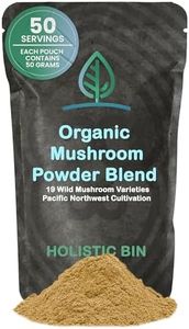 Holistic Bin Mushroom Blend Powder – 19 Wild Harvested Varieties (Lion's Mane, Reishi, Enoki, Mesima, Turkey Tail, Cordyceps, & More) – Adaptogenic Mushrooms – Made in The USA – 50 Grams