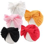 PEECABE Toddler Baby Girl Beanie DIY Knotted Bow Hat Little Girls Soft Elastic Pompom Hats 5-Pack for Summer Fall (Bow(Black+White+Red+Yellow+Pink))