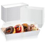 XIAOHONG 50 Pack Paper Charcuterie Boxes with Clear Lids, White Long Food Containers Sandwich Boxes Bakery Boxes for Cake Roll,Cupcake, Strawberries, Cookies, Hot Cocoa Bombs 19x8.5x6CM