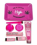 Wise Skies Pink High Maintenance Rolling Tray Set Choose Your Crusher Rolling Papers Tips Cone Holder Pre-Rolled V-Holder (55mm Set)