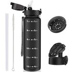 OLDLEY 1L/32oz Sports Water Bottle with 2 Different Lids, 1000ml Motivational Leakproof Drinks Bottle with Time Markings & Lock Cover, BPA Free for Gym Cycling Running Travel