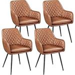 Yaheetech Set of 4 Modern Tufted Dining Chairs PU Leather Accent Chairs with Backrest/Armrest for Kitchen/Living Room/Counter/Lounge, Brown