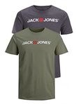 JACK & JONES Men's JJECORP Logo TEE SS Crew Neck, Dusty Olive/2-PACK W. DGM/REG, XXXL