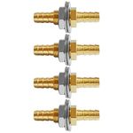 Uenede 4PCS Brass Straight Barb Bulkhead Fitting 3/16"OD Barb Thru-Bulk Coupling Tank Connector Hose Pipe Barb Fittings for Water/Oil/Gas