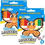 BAZIC Products Washable Markers Broad Line 8 Color Jumbo Size Coloring Marker, Non Toxic Marcadorc Art School Supplies, Gift (8/Pack), 2-Packs