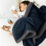 Cloth Fusion All Season Baby/Kids Blanket 152x114 cm – Soft Dual Layer Sherpa & Flannel, Lightweight Warm Newborn Blanket for Crib, Stroller,Travel & Feeding,1 Month Till 5 Years (Navy & Grey)