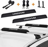 LINGVUM Soft Roof Rack Pads with Two 15 Ft Wrap-Rax Straps - 28” Premium Car Carrier Racks for Kayak, Surfboard, SUP Paddleboard, Snowboard, Blue