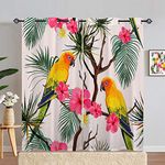 ANHOPE Parrot Curtains Eyelet 80% Blackout Room Darkening Curtains Tropical Oil Painting Parrot Floral Print Pattern Thermal Insulated Window Drapes for Bedroom Living Room 46 x 90 Inch Drop 2 Panels