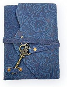 OVERDOSE Handcrafted Blue Flower Antique Journal with Treasure Key Closure Drawing Sketchbook Scrapbook Writing Diary Notebook - 5 x 7 inches | 12 x 17 cm | A6