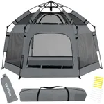 Pop Up Playpen for Babies with Canopy & Safety Lock - Outdoor Baby Playpen with 6 Ground Stakes & 6 Sand Stakes, UV Protection & Carry Bag, Instant Beach Tent for Indoor/Outdoor Use（Grey）