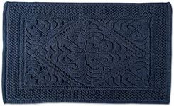 DII 100% Cotton Jaquard Luxury Hotel & Spa Banded Bath Mat for Bathroom, Tub, and Shower, 20x31 - Damask Navy