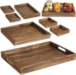 LotFancy Wooden Serving Trays, 7 Piece Set, Rustic Nesting Food Trays with Handles, Decorative Charcuterie Board Platter for Ottoman, Desktop, Coffee Table, Countertop Centerpiece