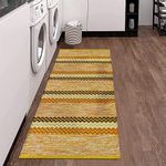 STONEMUNK Reversible Cotton Rectangular Floor Mat Carpet Rug Runner Bedside Runner for Bedroom, Bathroom, Kitchen Yoga & Home Machine Washable - (Yellow Abstract, 2x5 Feet)