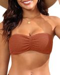 Daci Women Strapless Bikini Swimsuit Tops - Bandeau Tube Bathing Suit Top, Caramel, Medium