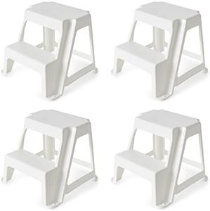 Gracious Living 16-Inch Tall Plastic Two Step Stool, Portable Dual Step Ladder Foot Stool for Kitchen, Bathroom, Bedroom, and Garage, White (4 Pack)