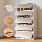 BOXJOY 5 Shelf Shoe Rack Box Organizer with Door Magnets & 5 Hook Steel Holder for Home Storage, PP Plastic Cabinets with Metal Door Frame, Chappal Slipper Stand (White Rack, Translucent Door)