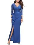MISSMAY Women's Vintage Floral Lace Ruffle Half Sleeve Evening Party Formal Long Dress, Blue, Small