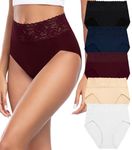 Wealurre Womens Underwear Cotton Biniki Panties for Women High Waisted Lace Hipster Stretch Briefs for Ladies 5 Pack, Wine Red, Large