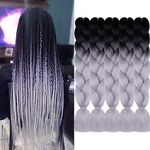 AIDUSA Ombre Braiding Hair 5pcs Synthetic Braids Hair Extensions 24 Inch 2 Tone for Box Braids Crochet Braids 100g (#28 Black to Grey)