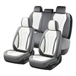 Coverado Leather Seat Covers Full Set, 5 Seats Universal Seat Covers for Cars, Waterproof Luxury Leatherette Seat Cushions, Front and Rear Seat Protectors, Seat Covers Fit for Most Vehicles Gary/White