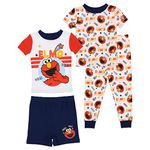 Sesame Street Boys' Cotton Pajamas 4-Piece Elmo PJ Set, White/Red, Toddler Size 2 to 5, White/Red, 3T