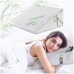 GC GAVENO CAVAILIA Memory Foam Bamboo Wedge Pillow For Adults, Orthopaedic Folding Bed Wedge Pillow, For Leg Elevation, Reduced Pain, Snoring, & Acid Reflux Pillow, Back Support Pillow For Bed, White