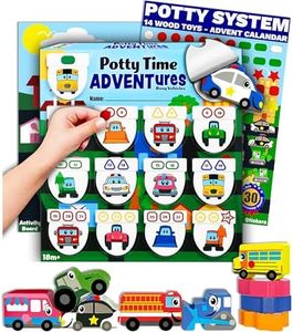 Potty TIME Adventures Potty Training Chart for Toddlers Toilet Training Advent Game Behavior Reward Chart by Lil ADVENTS - 14 Wooden Stacking Block Toys, Car Stickers, Activity Board (Busy Vehicles)