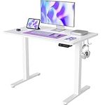 FEZIBO Height Adjustable Electric Standing Desk, 40 x 24 Inches Stand Up Table, Sit Stand Home Office Desk with Splice Board, White Frame/White Top