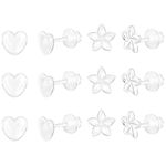 AoedeJ 6 Pairs Clear Earrings for School Plastic Earrings Hypoallergenic Earrings Invisible Earrings Clear Studs Plastic Earrings for Sensitive Ears (Style 2)