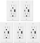 Greencycle Type C Outlet,5 Pack 15A USB Type A/Type C Wall Outlet,4.2A High Power High Speed Duplex Receptacle Compatible with iPhone XS/MAX/XR/X/8/7/6 etc, UL Listed,USB Not for Laptops