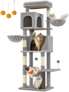 Feandrea Árbol para Gatos, Torre para Arañar de 175 cm de Altura, Multinivel con 2 Cuevas, 2 Cestas, 5 Rascadores, Alfombra, Plataforma, Hamaca, Gris Paloma PCT182G01